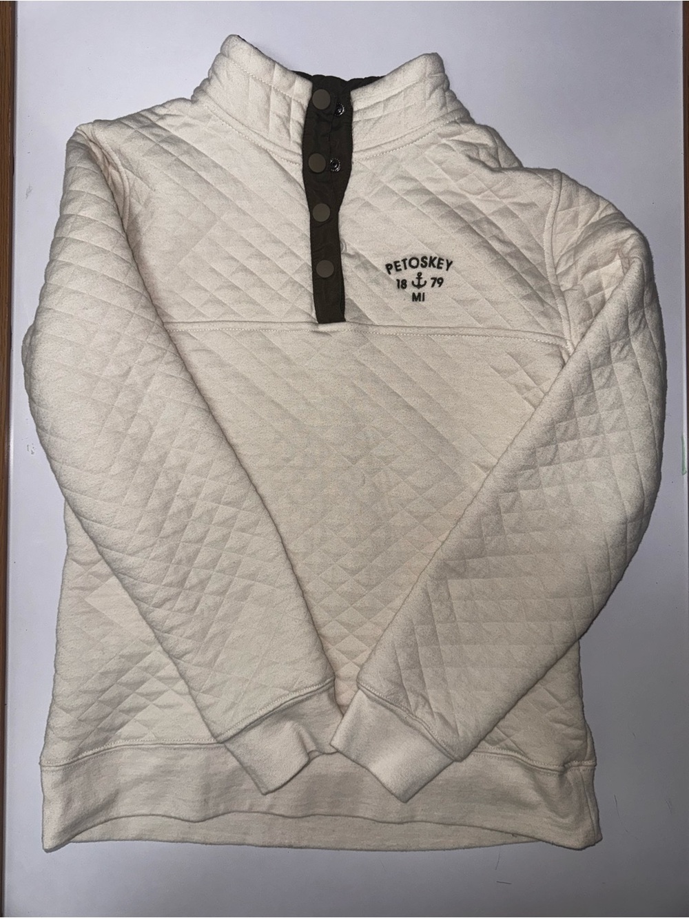 Artisan Cream Quilted Zip-Up Pullover with Contrast Placket